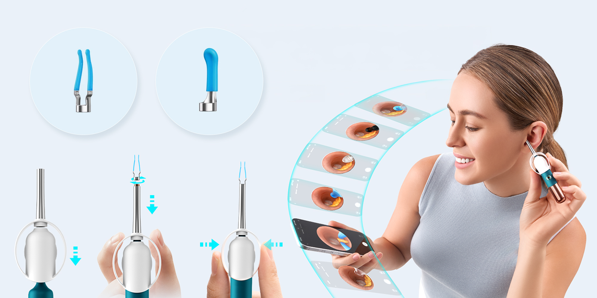 Urządzenie do czyszczenia uszu Bebird Earsight Ultra - niebieskie
